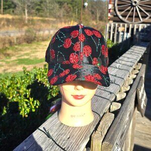 Ladies Black & Red Cherries BLING Hat NEW No Tags